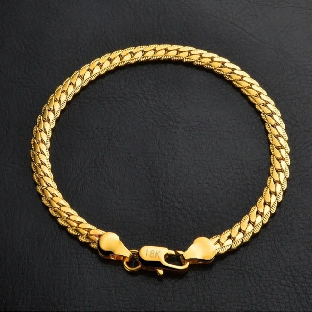 8 Inch Gold Bracelet 5MM Side Chain Bracelet For Woman Man Wedding Jewelry
